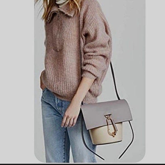 ZAC Zac Posen Belay leather crossbody bag color block grey cream khaki EUC - Picture 2 of 9